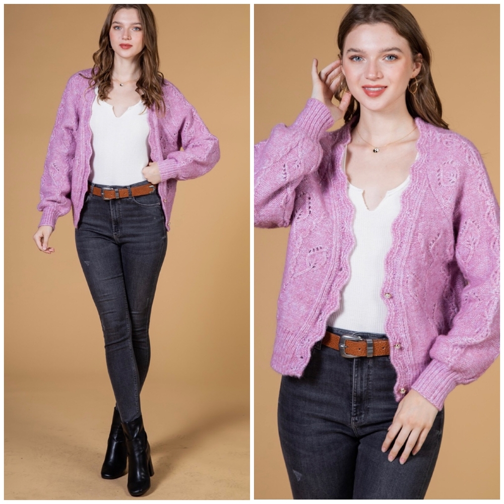 LAST 1❗️LOVERICHE Nordstrom Feminine Vintage Mauve Medium Knit Cardigan - Picture 4 of 4
